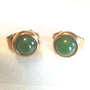 Avon Green Gold Round Bead Clip Earrings